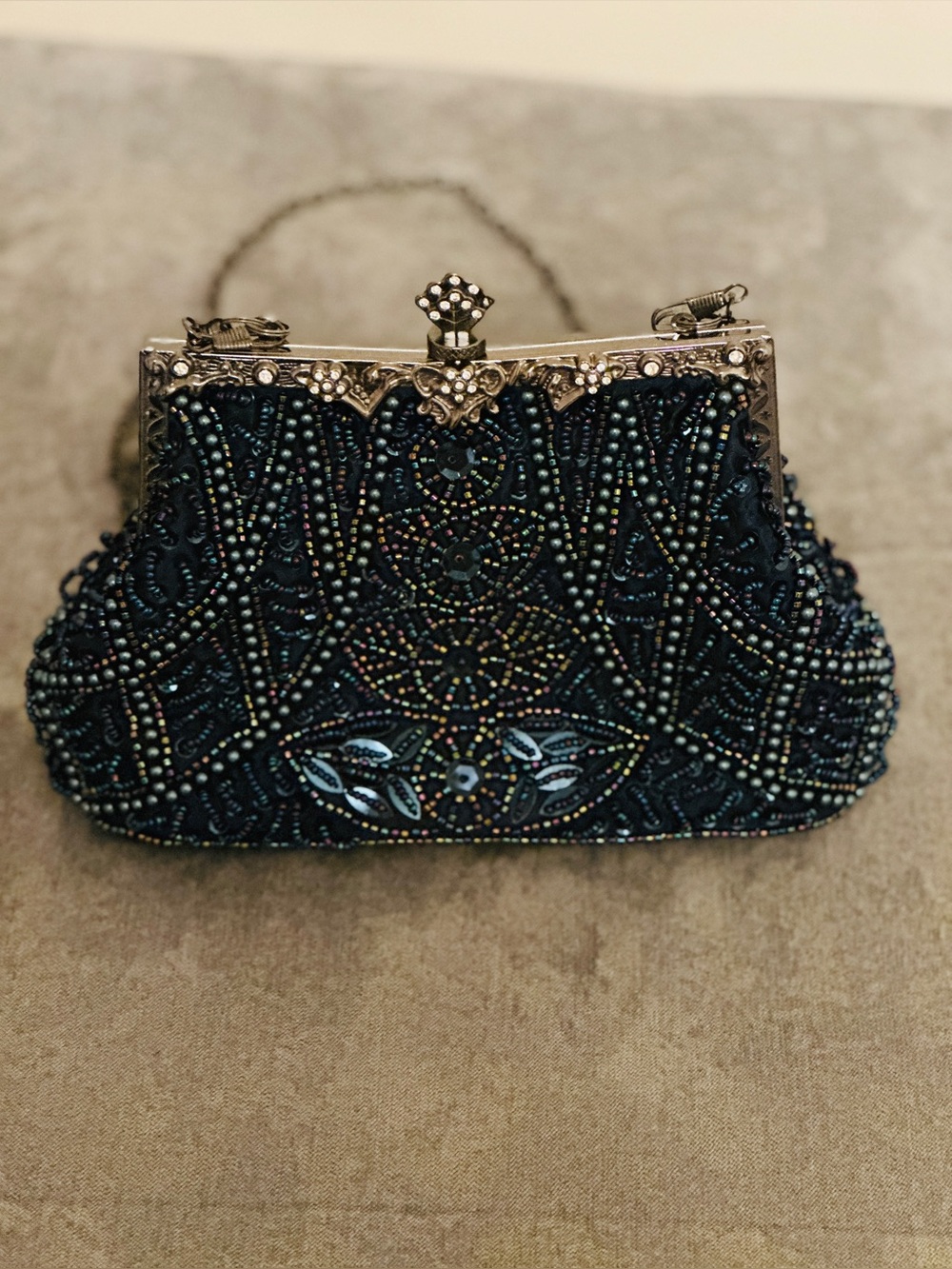 Beaded Evening Clutch Bag in Dark Navy*Vintage*Multi-color beads*Y2K